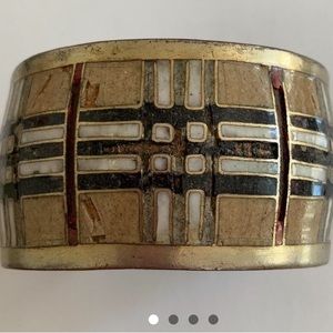 Vintage Plaid (Burberry Style) Cuff Bracelet Handmade Enamel Art One of A Kind!